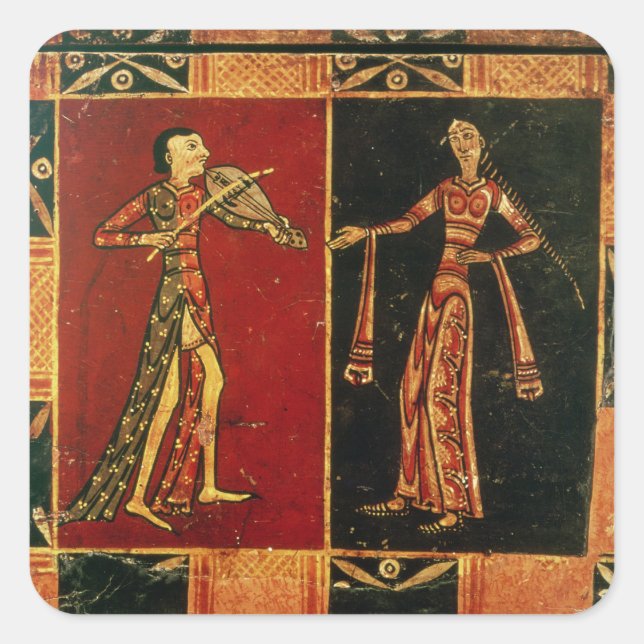 Pegatina Cuadrada Detalle de un pecho boda que representa a un músic (Anverso)