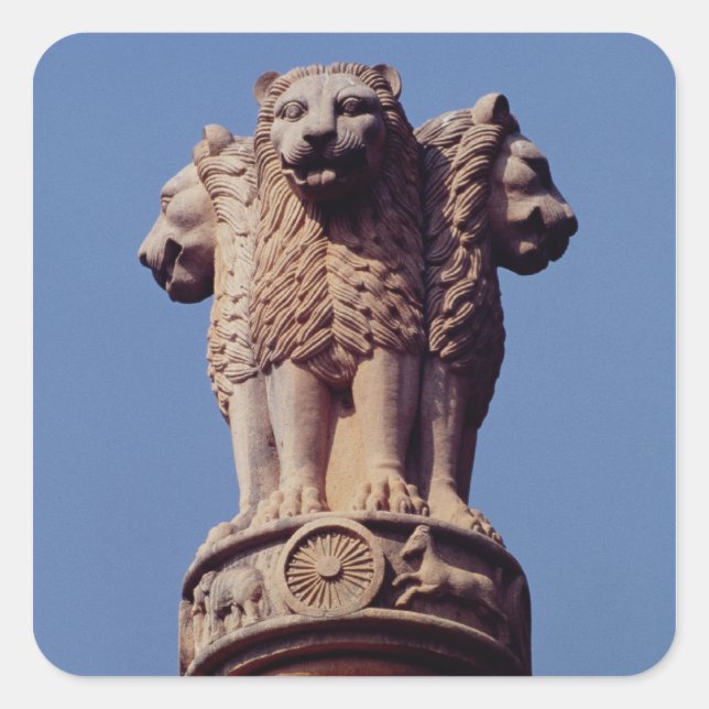 Pegatina Cuadrada Detalle de un pilar de Ashoka (Anverso)