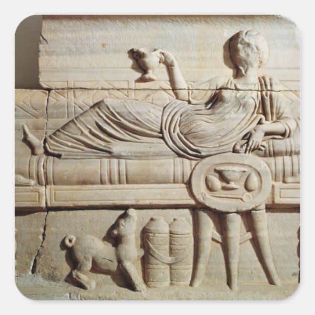 Pegatina Cuadrada Detalle de un sarcófago (Anverso)