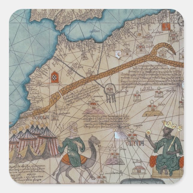 Pegatina Cuadrada Detalle del Atlas Catalán, 1375 (Anverso)