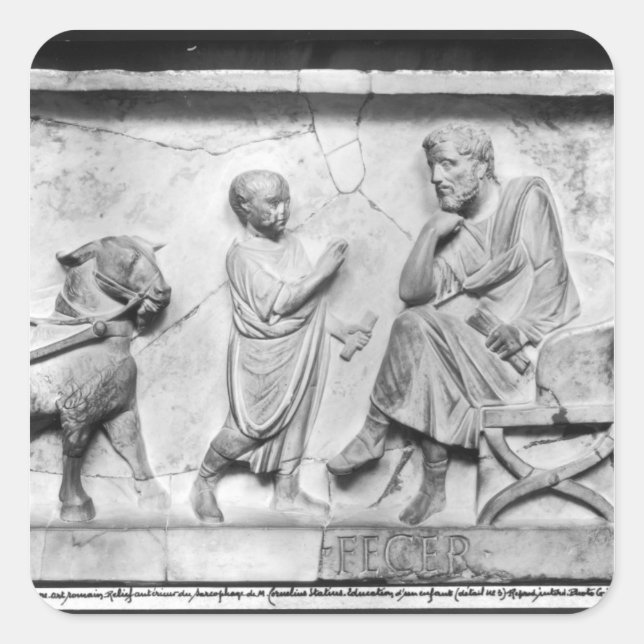 Pegatina Cuadrada Detalle del sarcófago de Cornelio (Anverso)