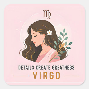 Pegatina Cuadrada Detalles de Virgo Crean Grandeza Zodiaco Colorido