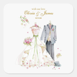 Pegatina Cuadrada Detalles personalizados Novia y Novio