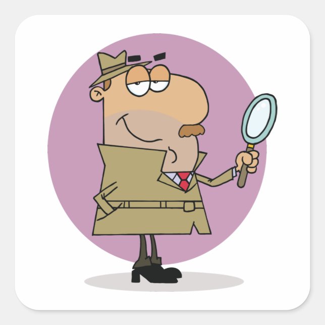 Pegatina Cuadrada Detective de Dibujos Divertido con Lupa (Anverso)