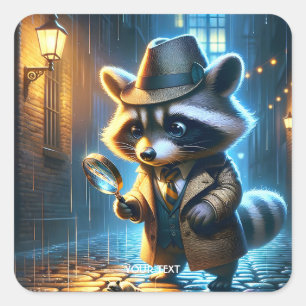 Pegatina Cuadrada Detective de mapache nocturno de fantasía lindo