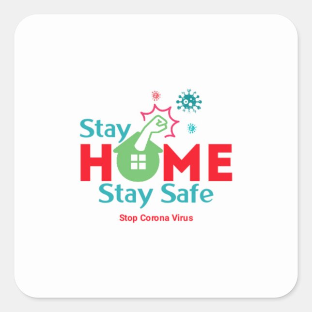 Pegatina Cuadrada Detener Corona (Anverso)