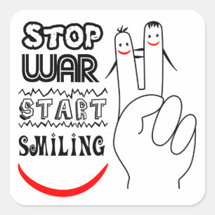 Pegatina Cuadrada Detener la guerra Gran sonrisa Símbolo de paz con