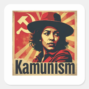 Pegatina Cuadrada Detengan el Kamunismo Harris Walz 2024 Camarada Ka
