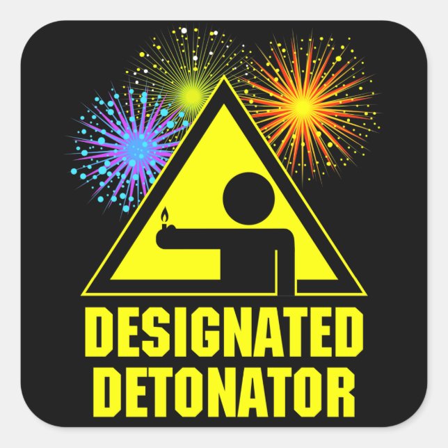 Pegatina Cuadrada Detonador de fuegos artificiales designado (Anverso)
