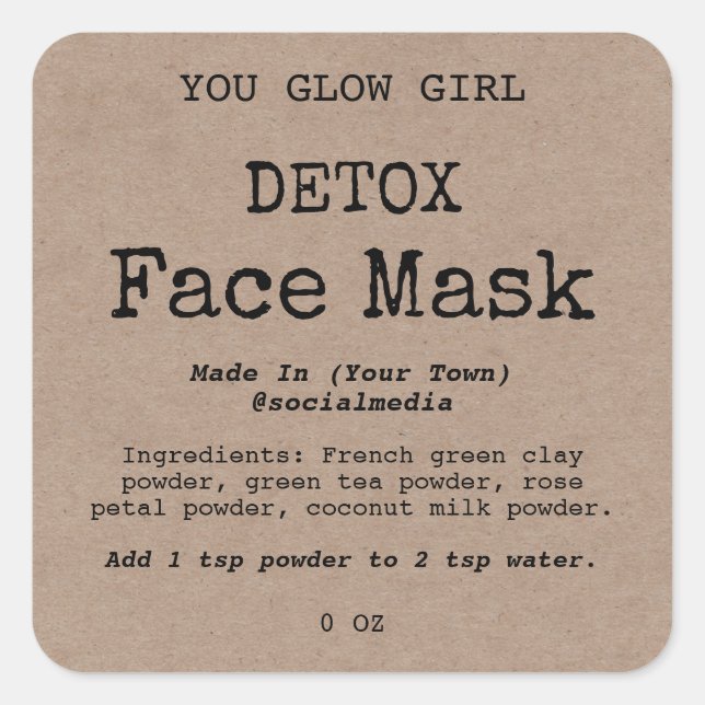 Pegatina Cuadrada Detox Face Mask Powder Product Labs (Anverso)