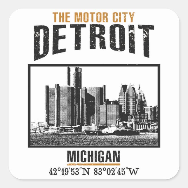 Pegatina Cuadrada Detroit (Anverso)