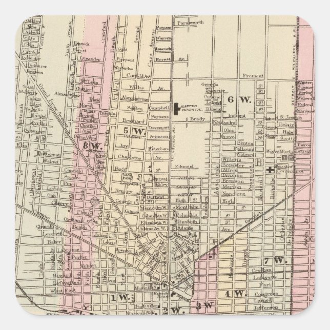 Pegatina Cuadrada Detroit (Anverso)