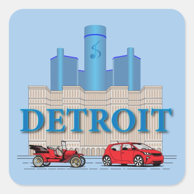 Pegatina Cuadrada Detroit Michigan (Anverso)