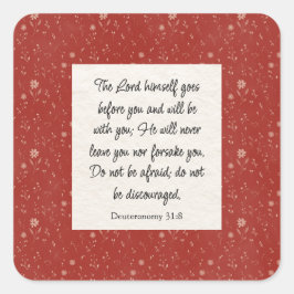 Pegatina Cuadrada Deuteronomio 31:8 Biblia Verse Image