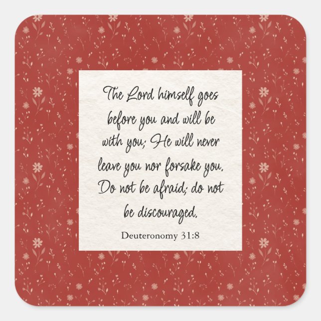 Pegatina Cuadrada Deuteronomio 31:8 Biblia Verse Image (Anverso)
