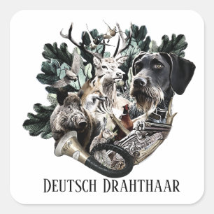 Pegatina Cuadrada Deutsch Drahthaar