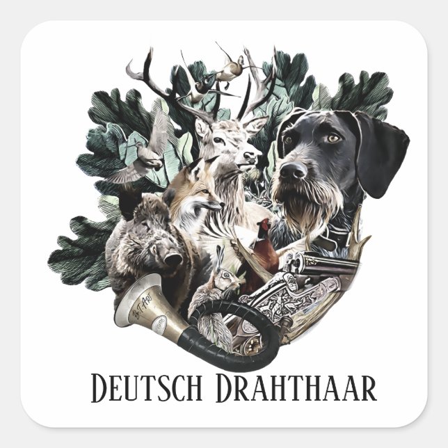 Pegatina Cuadrada Deutsch Drahthaar (Anverso)