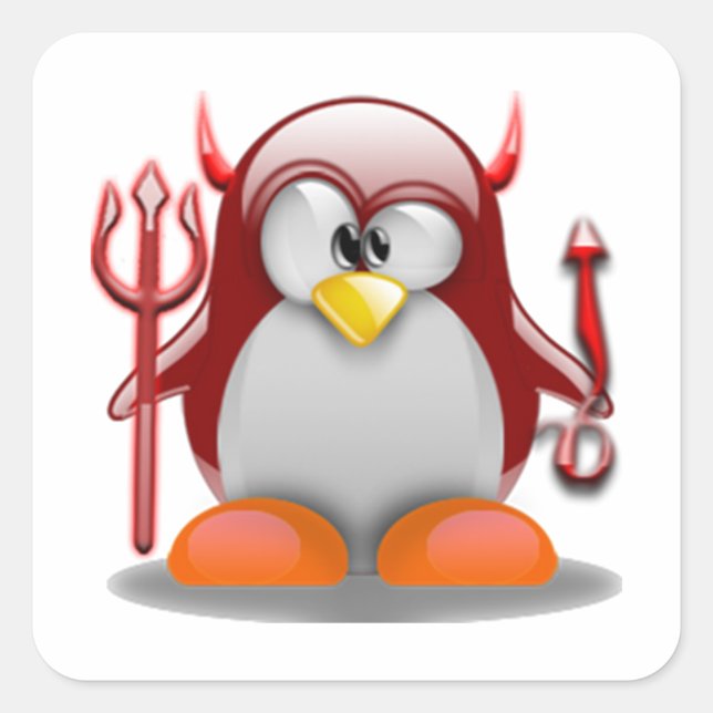 Pegatina Cuadrada Devil Tux (Linux Tux) (Anverso)