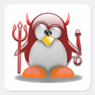 Pegatina Cuadrada Devil Tux (Linux Tux)