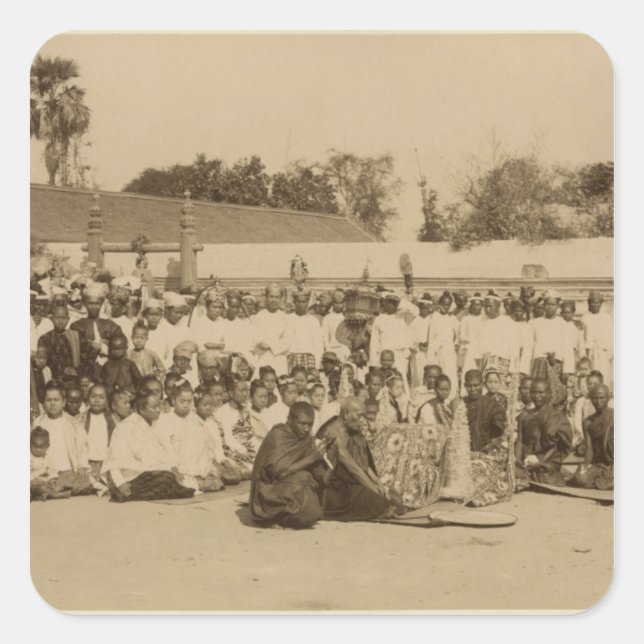 Pegatina Cuadrada Devociones en la Pagoda de Arakan, Mandalay, (Anverso)