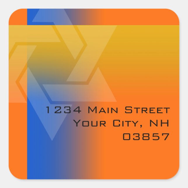 Pegatina Cuadrada Devolver dirección azul y amarillo en cualquier co (Anverso)