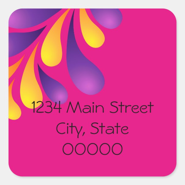 Pegatina Cuadrada Devolver Dirección Negrita Pluma Amarilla Púrpura  (Anverso)