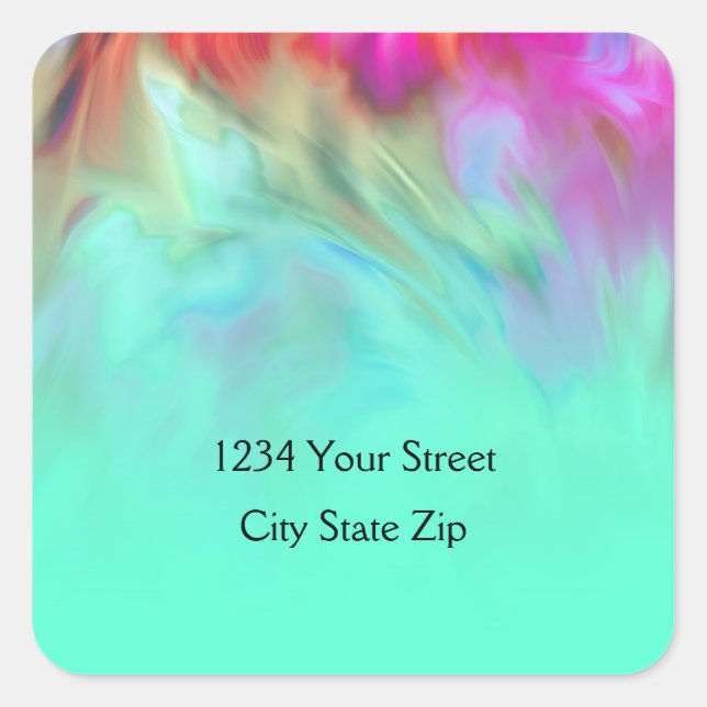 Pegatina Cuadrada Devolver la dirección Aqua Tie Dye Design (Anverso)