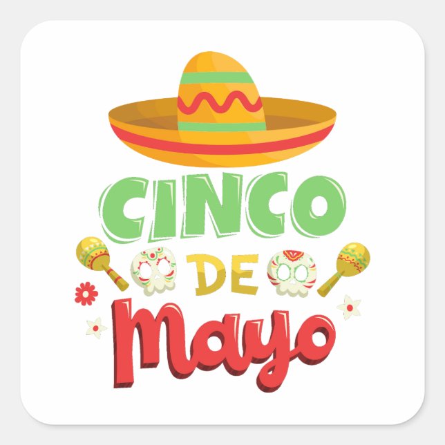 Pegatina Cuadrada Día Cinco De Mayo, feliz Cinco de Mayo (Anverso)