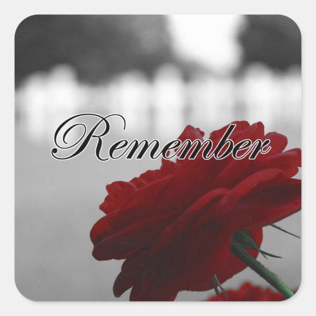 Pegatina Cuadrada Día conmemorativo de la Rosa Roja (Anverso)