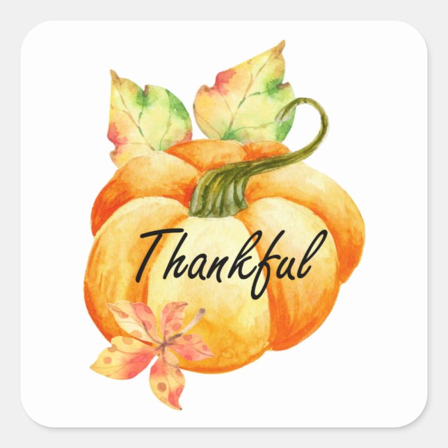 Pegatina Cuadrada Día de Acción de Gracias por la Calabaza (Anverso)