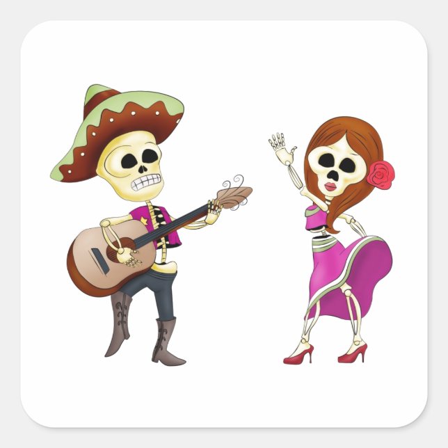 Pegatina Cuadrada Día de Baile Mariachi de la Pareja Muerta (Anverso)