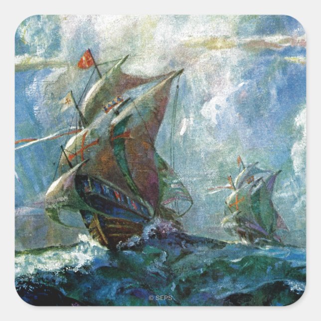 Pegatina Cuadrada Día de Colón (Anverso)