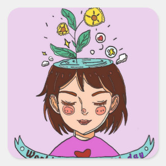Pegatina Cuadrada Día de Concienciación sobre la Salud Mental