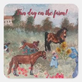 Pegatina Cuadrada día de diversión en la granja