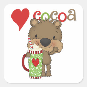 Pegatina Cuadrada Día de fiesta del amor del cacao del oso