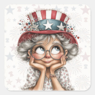 Pegatina Cuadrada Día de la Abuela Patriótica Soñando