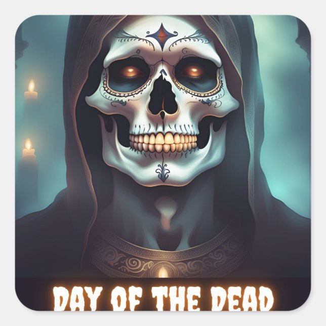 Pegatina Cuadrada Día de la Calavera Muerta (Anverso)