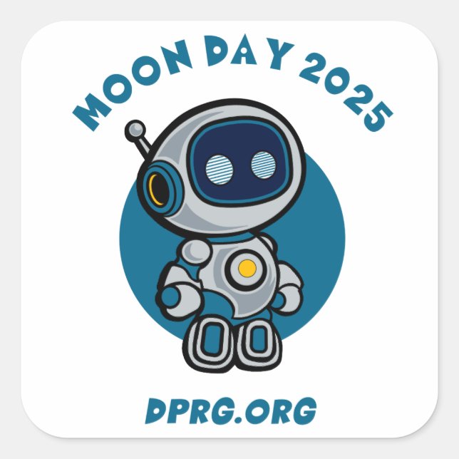 Pegatina Cuadrada Día de la Luna 2025 DPRG.Org (Anverso)