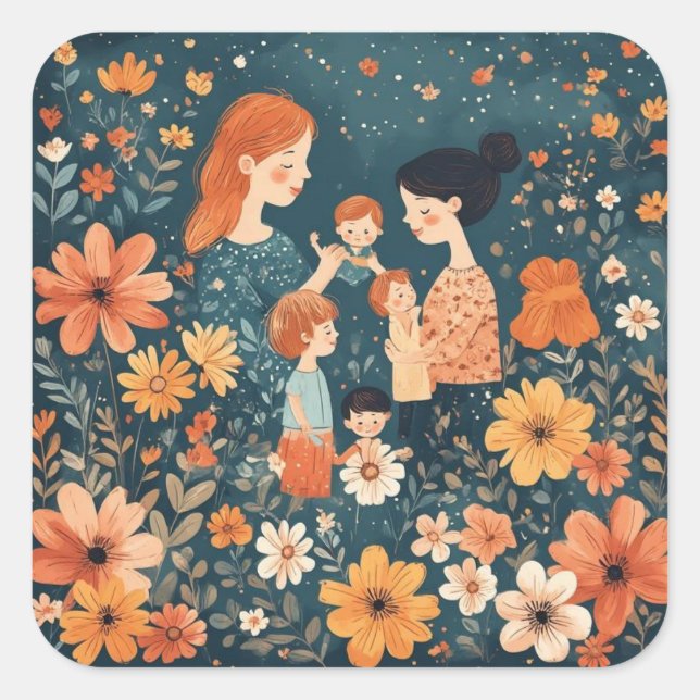 Pegatina Cuadrada Día de la Madre (Anverso)