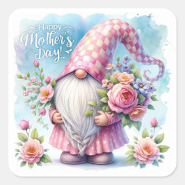 Pegatina Cuadrada Día de la Madre Amor Gnomo