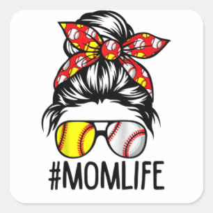 Pegatina Cuadrada Día de la Madre de Béisbol Dy Mom Life
