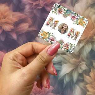 Pegatina Cuadrada Día de la Madre de flores MOM personalizado