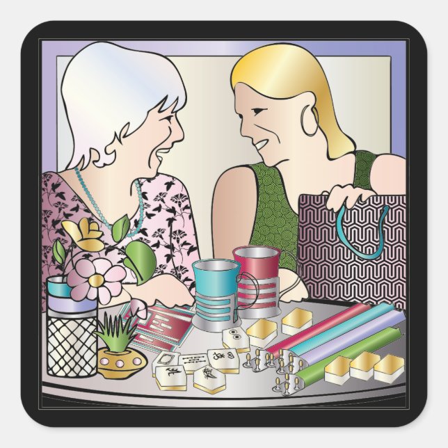 Pegatina Cuadrada Día de la Madre de Mah Jongg (Anverso)