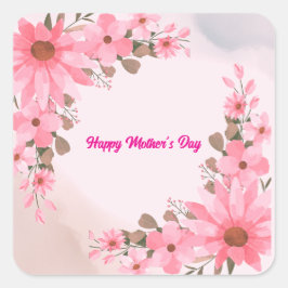 Pegatina Cuadrada Día de la Madre Floral Rosa