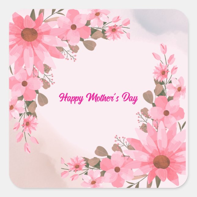 Pegatina Cuadrada Día de la Madre Floral Rosa (Anverso)