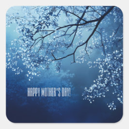 Pegatina Cuadrada Día de la madre gemela de árbol azul