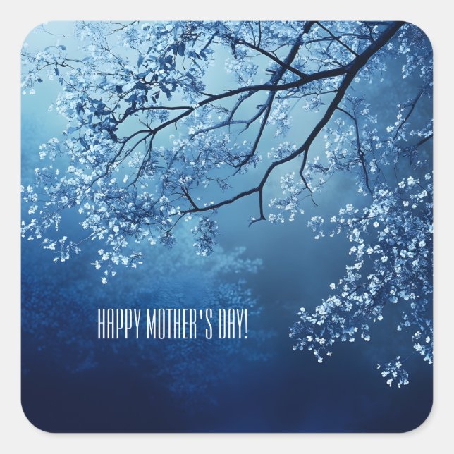Pegatina Cuadrada Día de la madre gemela de árbol azul (Anverso)