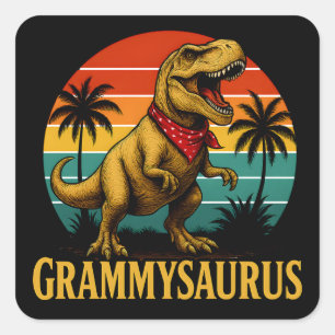 Pegatina Cuadrada Día de la Madre Grammysaurus T Rex Dinosaur Grammy