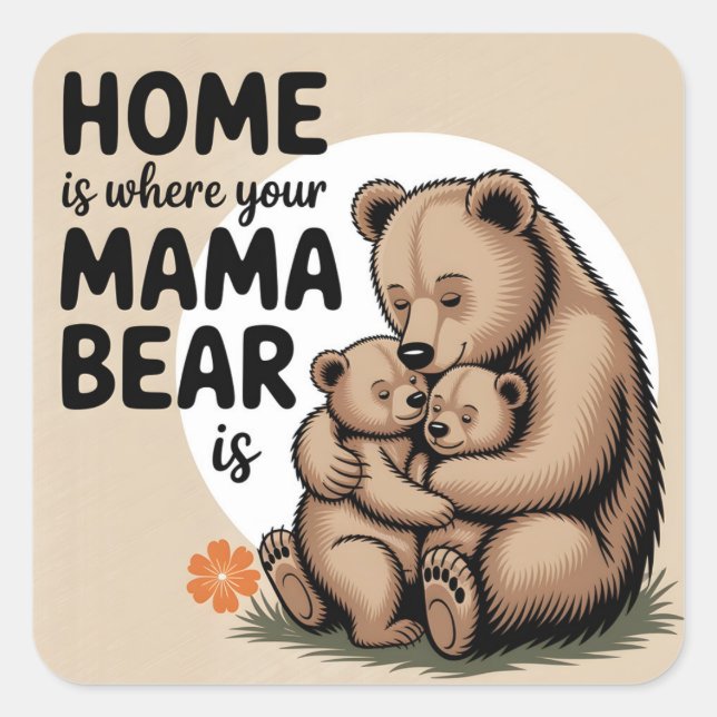 Pegatina Cuadrada Día de la Madre lindo Mama Bear (Anverso)