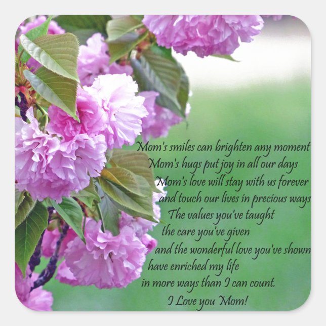 Pegatina Cuadrada Día de la Madre, te amo (Anverso)